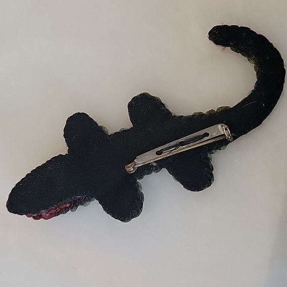 Vintage sequined alligator pin brooh. Circa 1940s,1950s. Handmade. - Picture 2 of 6